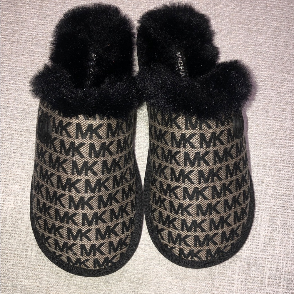 Michael Kors Black and Tan Logo Slippers